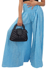 Vertical Stripes Print Smocked Waistband Wide Leg Cotton Palazzo
