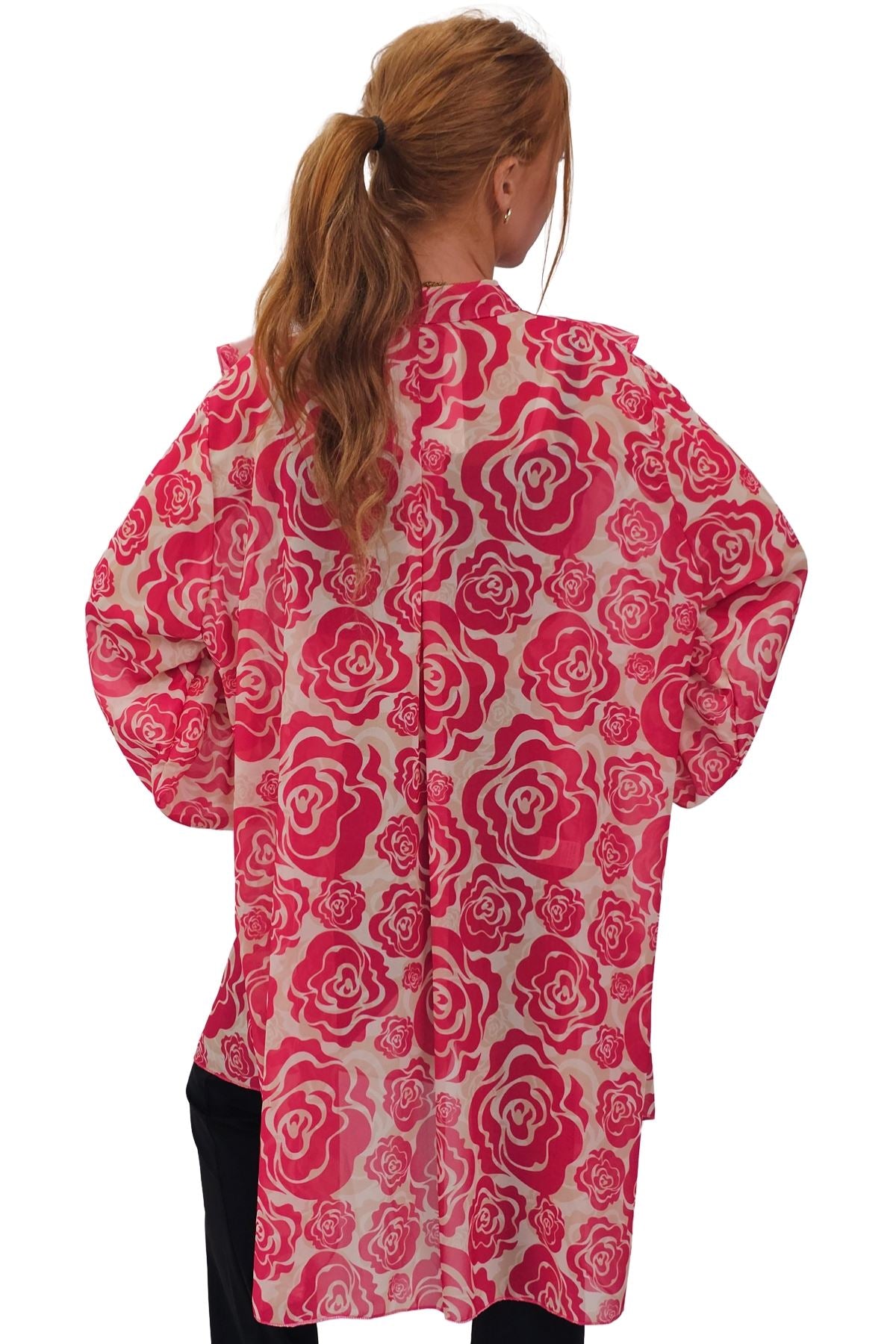 Floral Print Oversized Front Ruffle Top