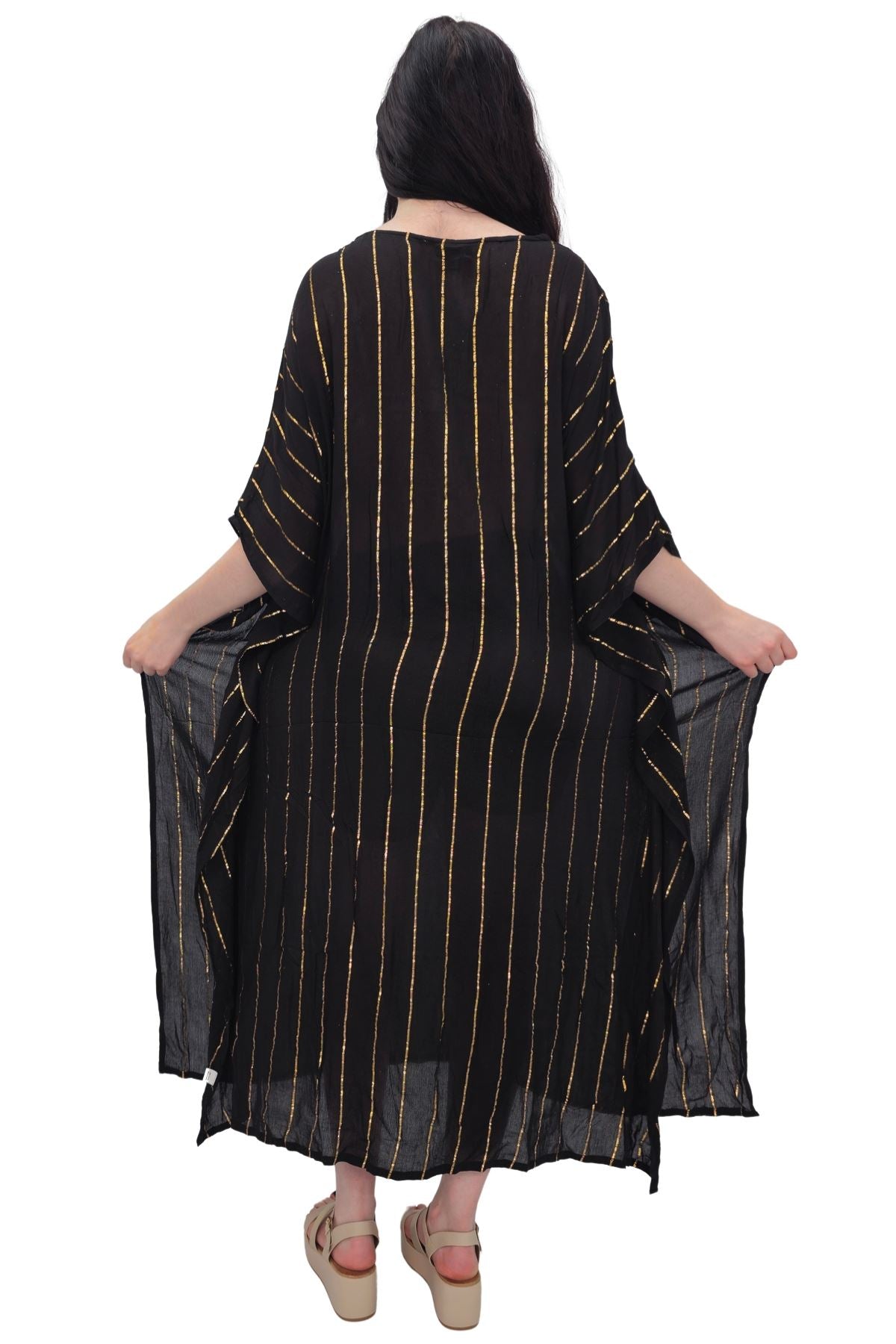 Gold Metallic Splash Stripe Overfit Kaftan