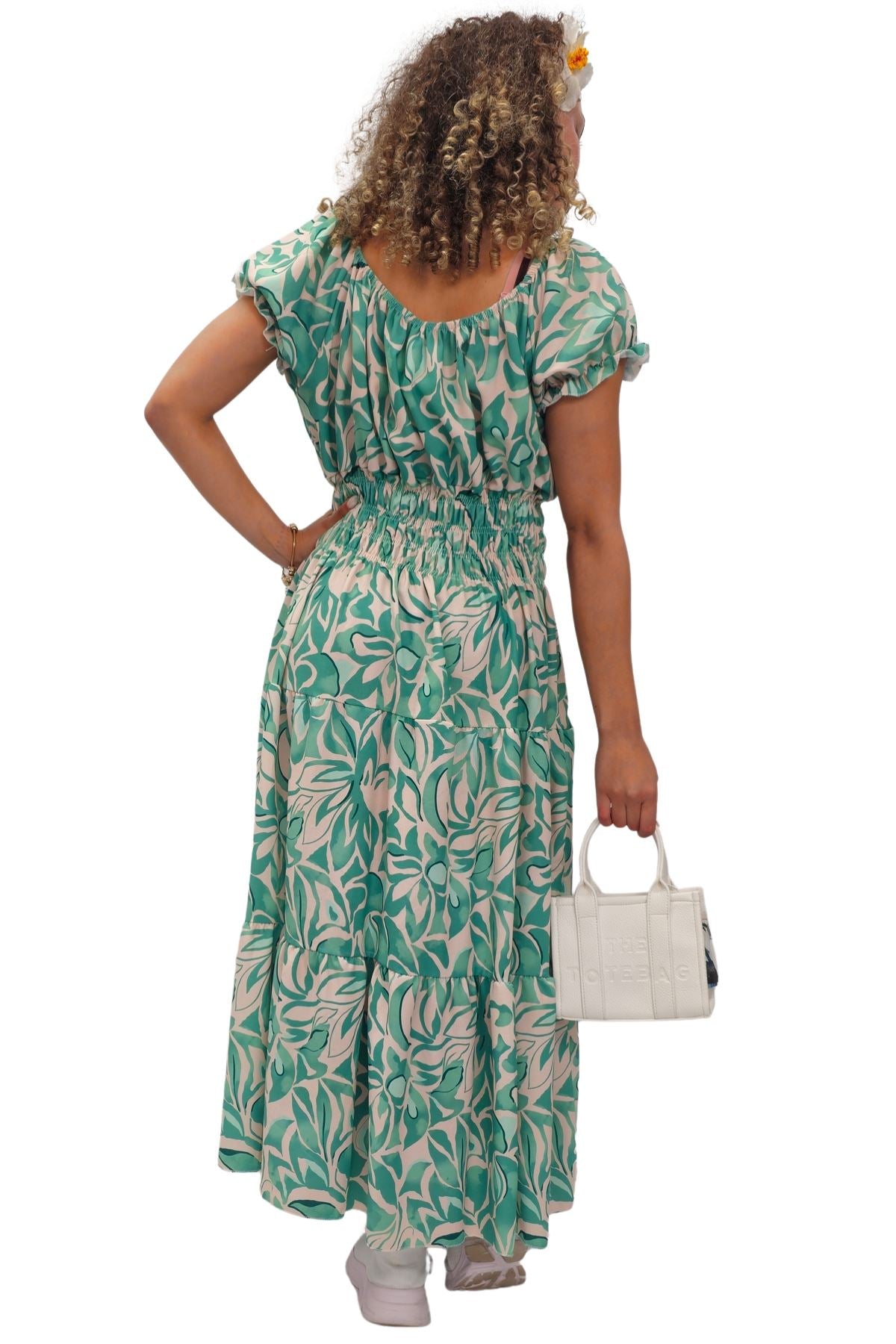 Floral Print Shirred Waist Tiered Dress