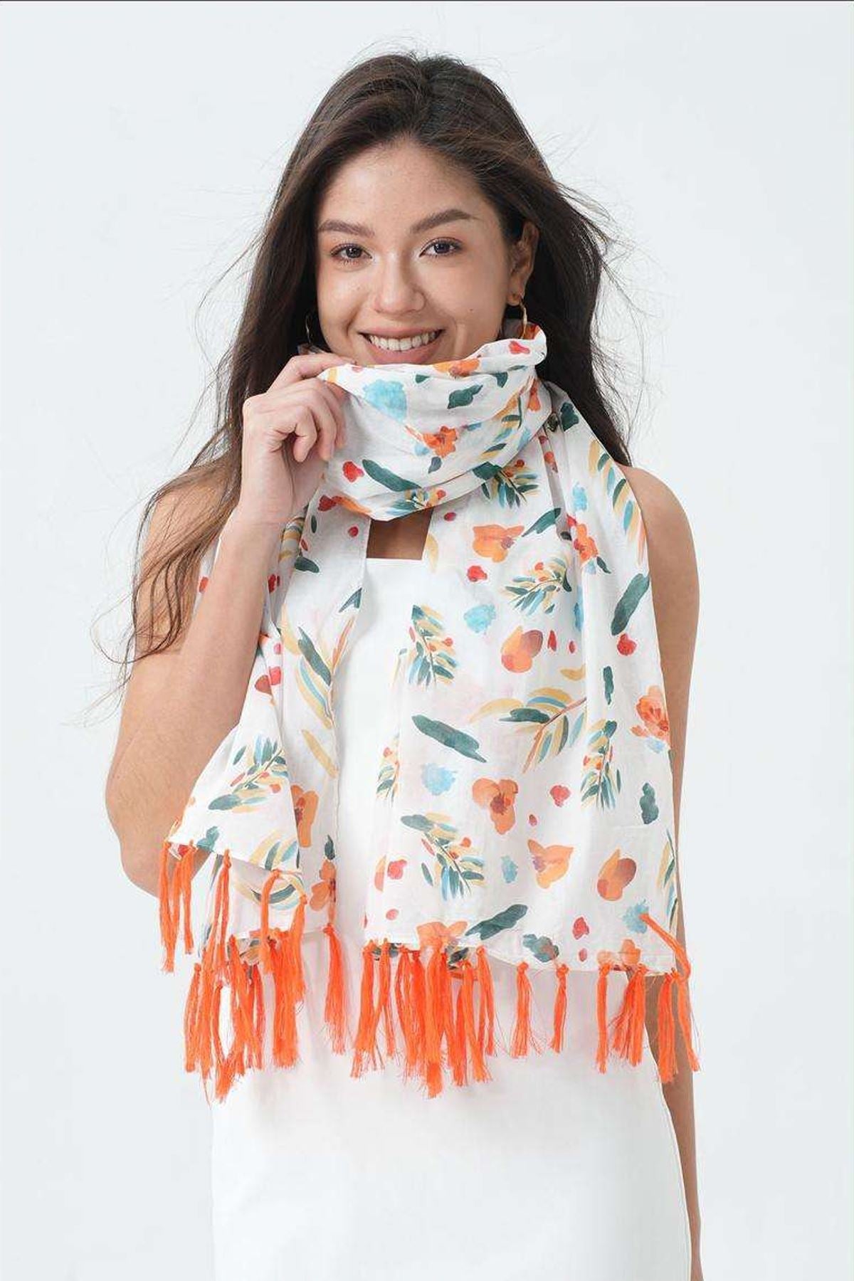 Leaves Print Tassel Scarves