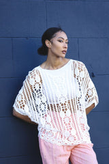Floral Lace Crochet Open-Work Cotton Top