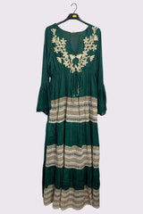 Flower Embroidered Crochet Detail Tiered Crochet Maxi Dress
