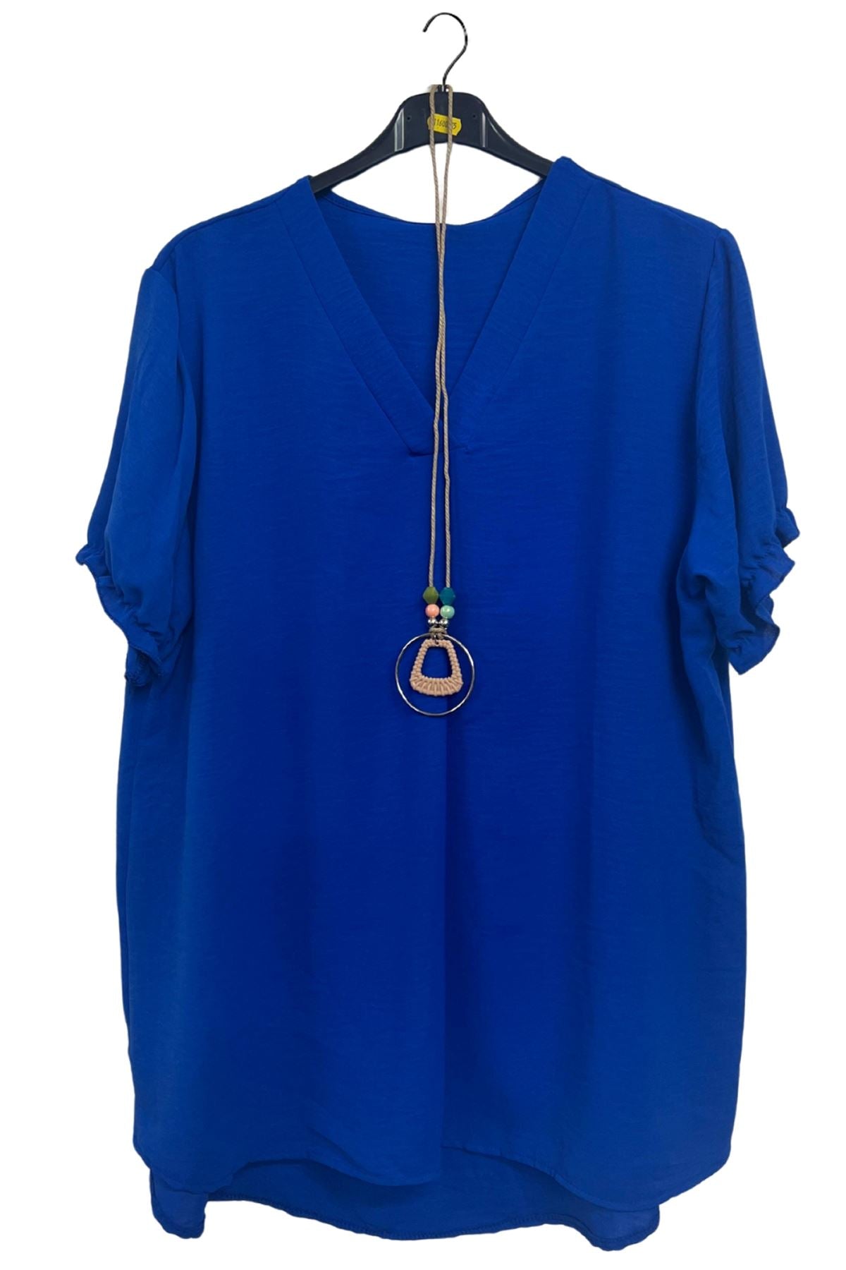 Plain Short Puff Sleeves Necklace Top