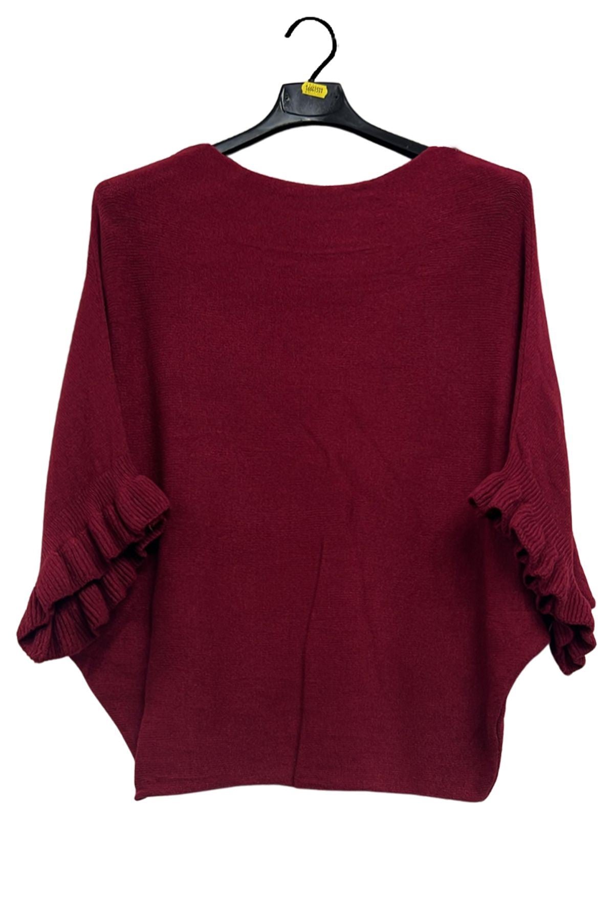 Plain Soft Knit Ruffled Sleeves Jumper