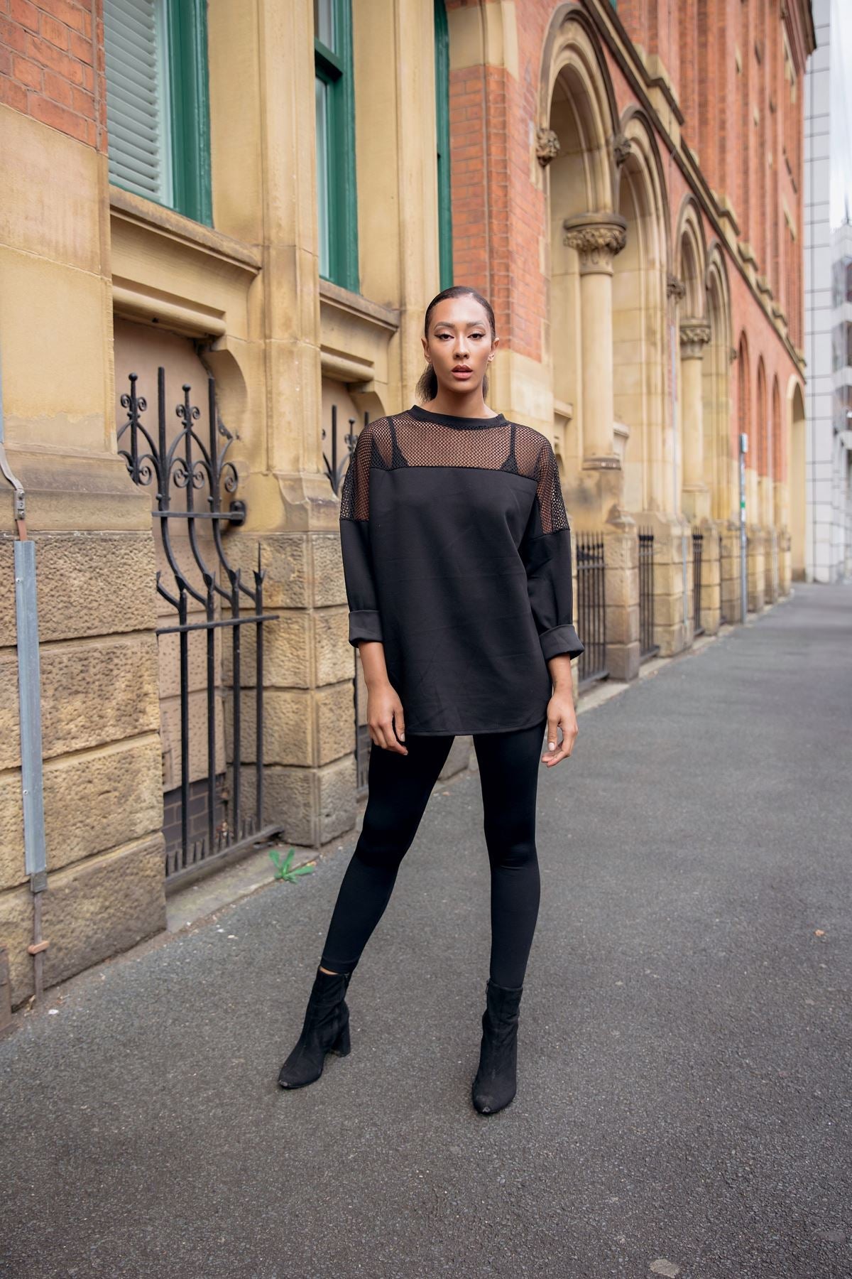 Plain Mesh-Textured Oversized Top