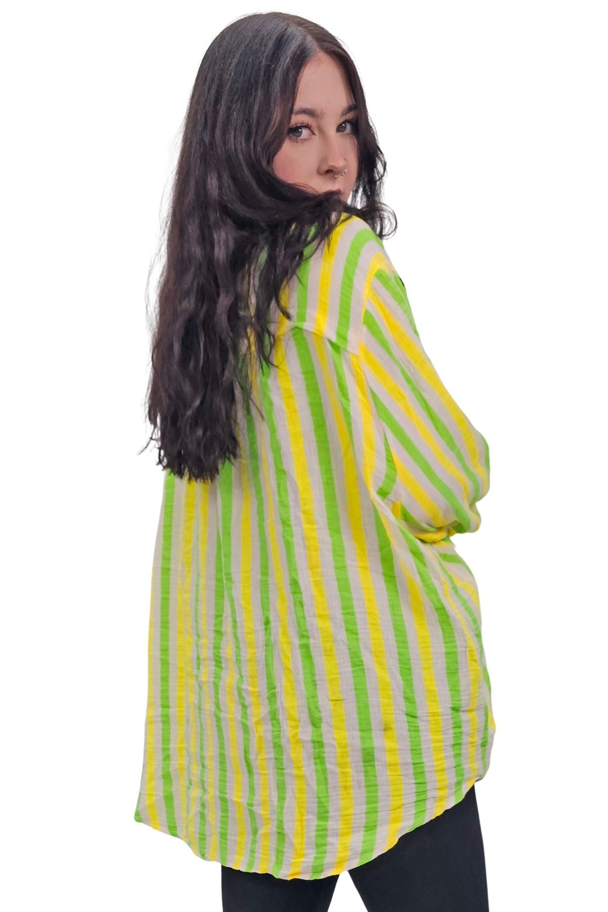 Vertical Stripes In Alternating Shades Button-Down Cotton Shirt