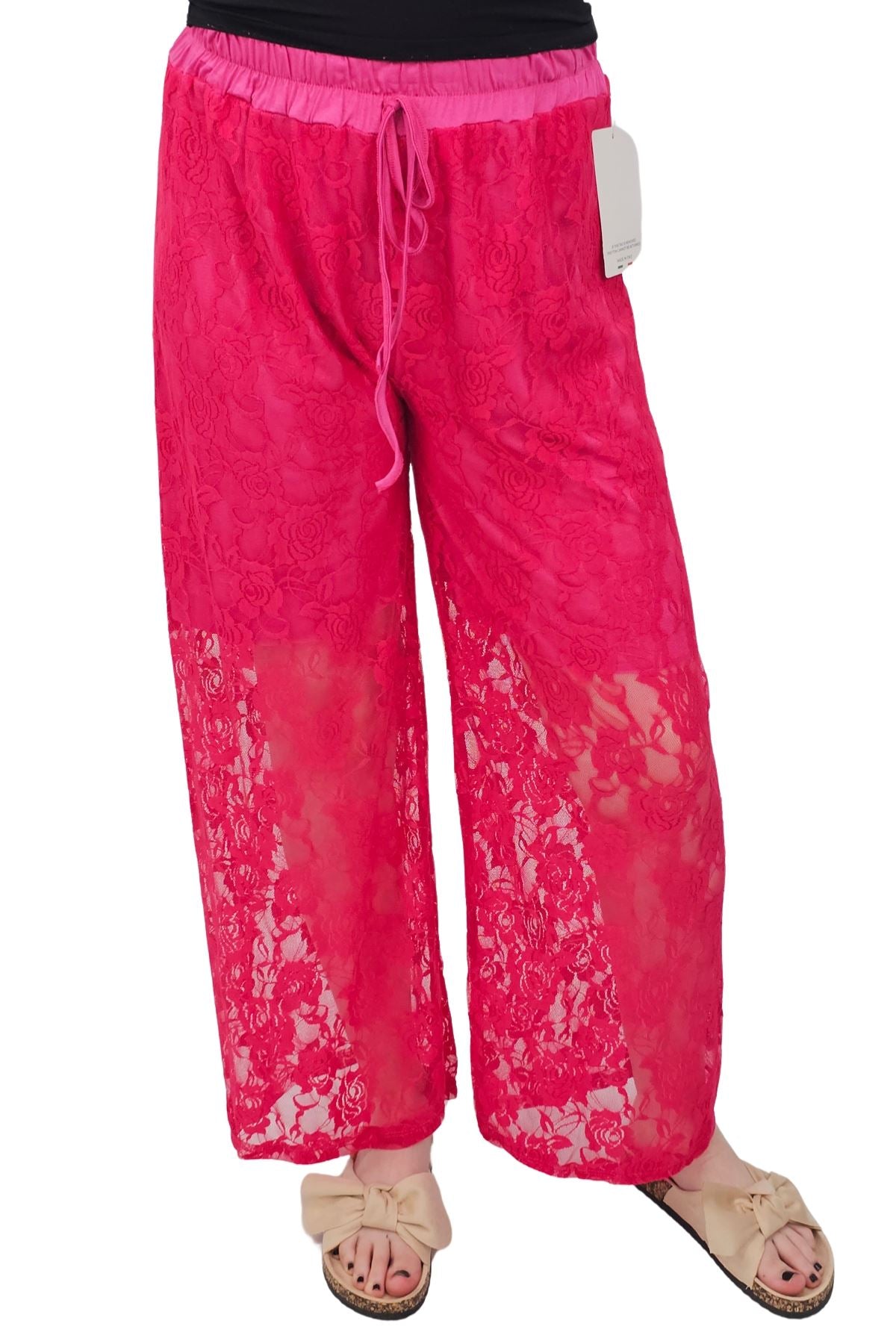 Floral Lace Pattern Drawstring Waistband Trousers