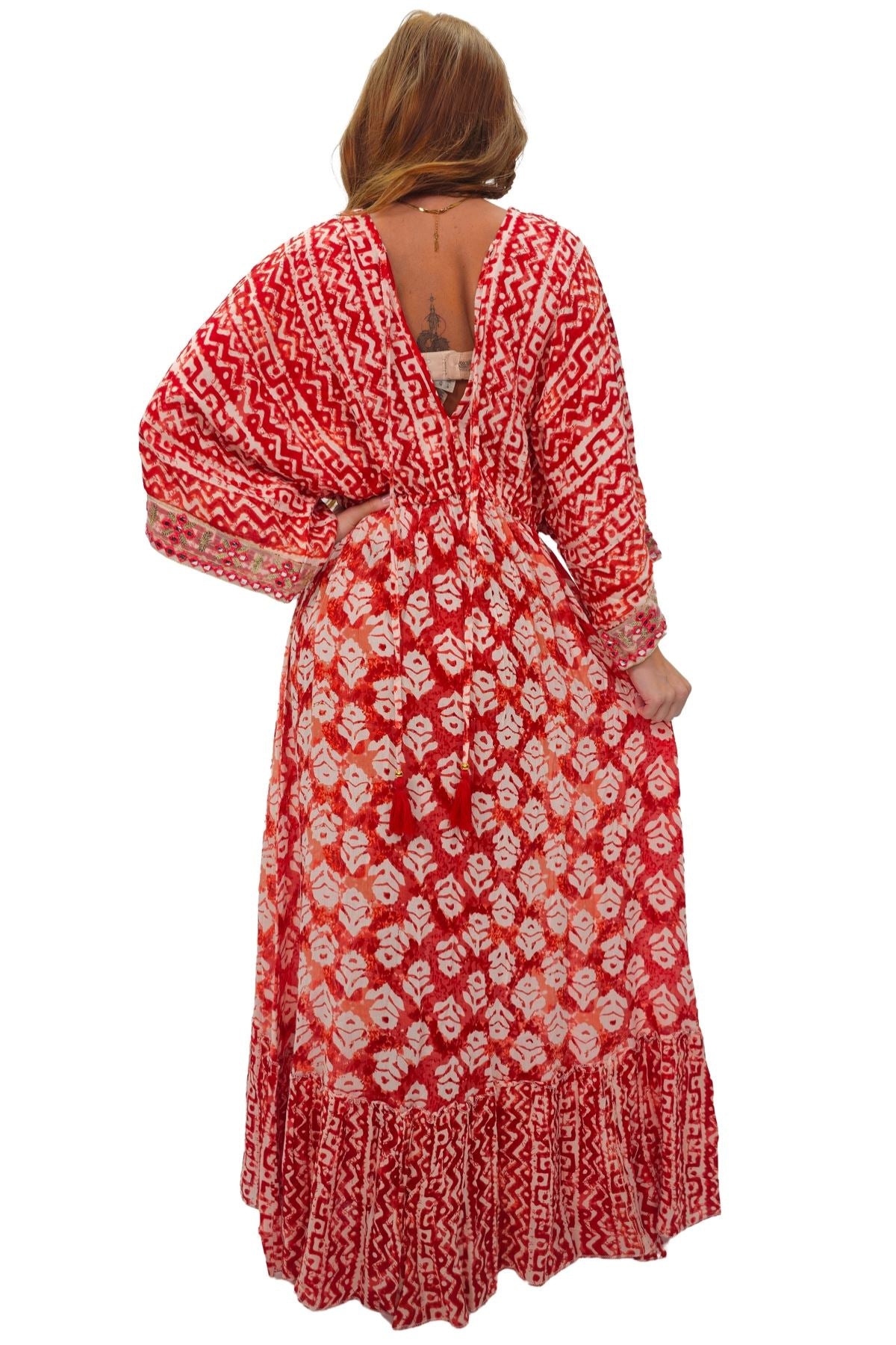 Tie Dye Geometric Print Bohemian Maxi Style Dress