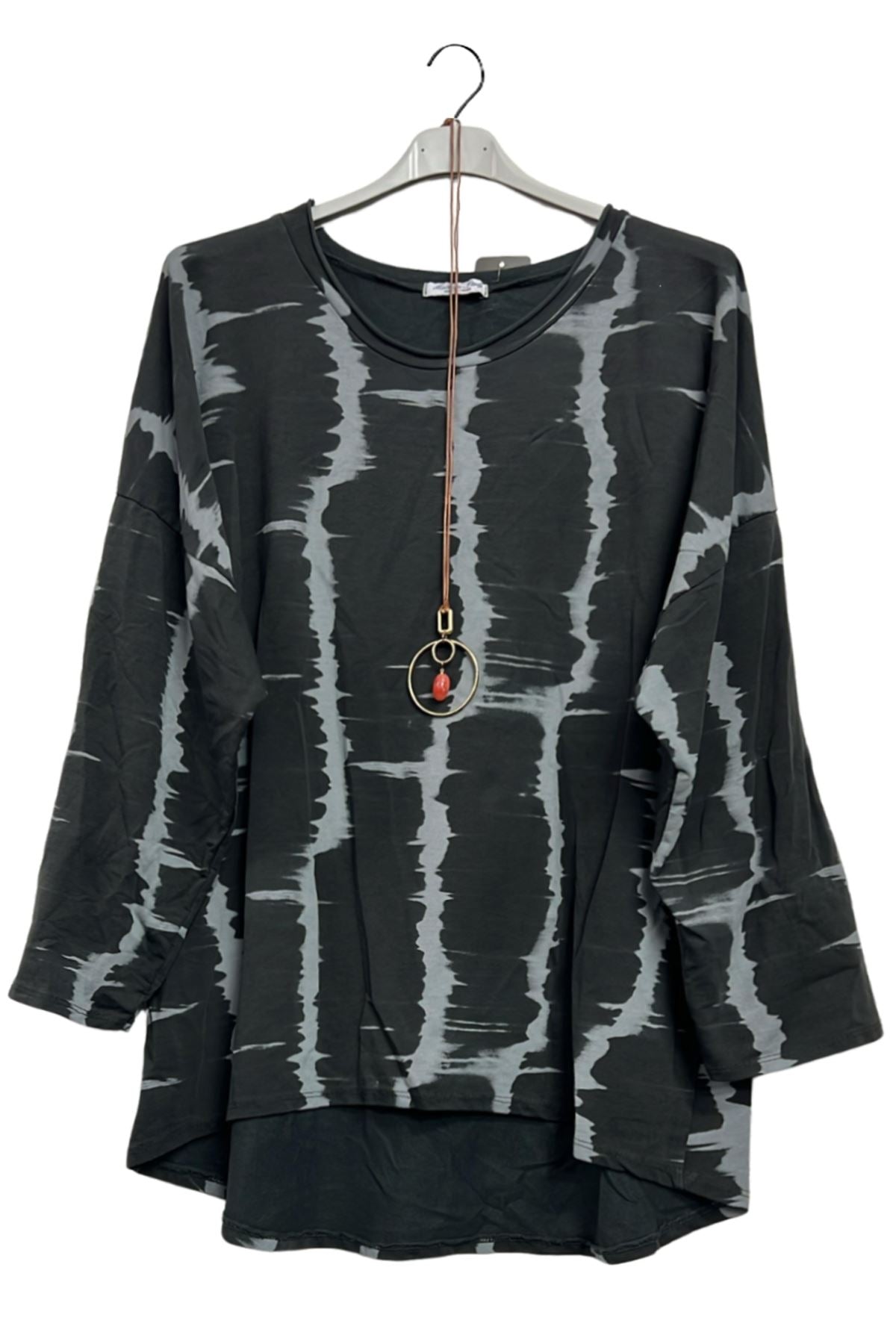 Abstract Vertical Tie-Dye Print High Low Hem Cotton Top