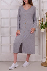 Plain Button Detail Viscose Dress