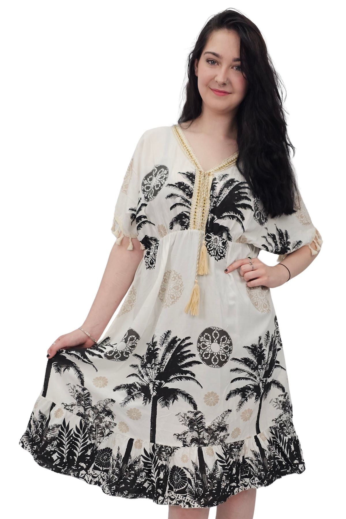 Floral Botanical Print Elasticated Waist Dress