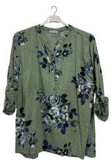 Floral Print Button-Down Front Cotton Shirt