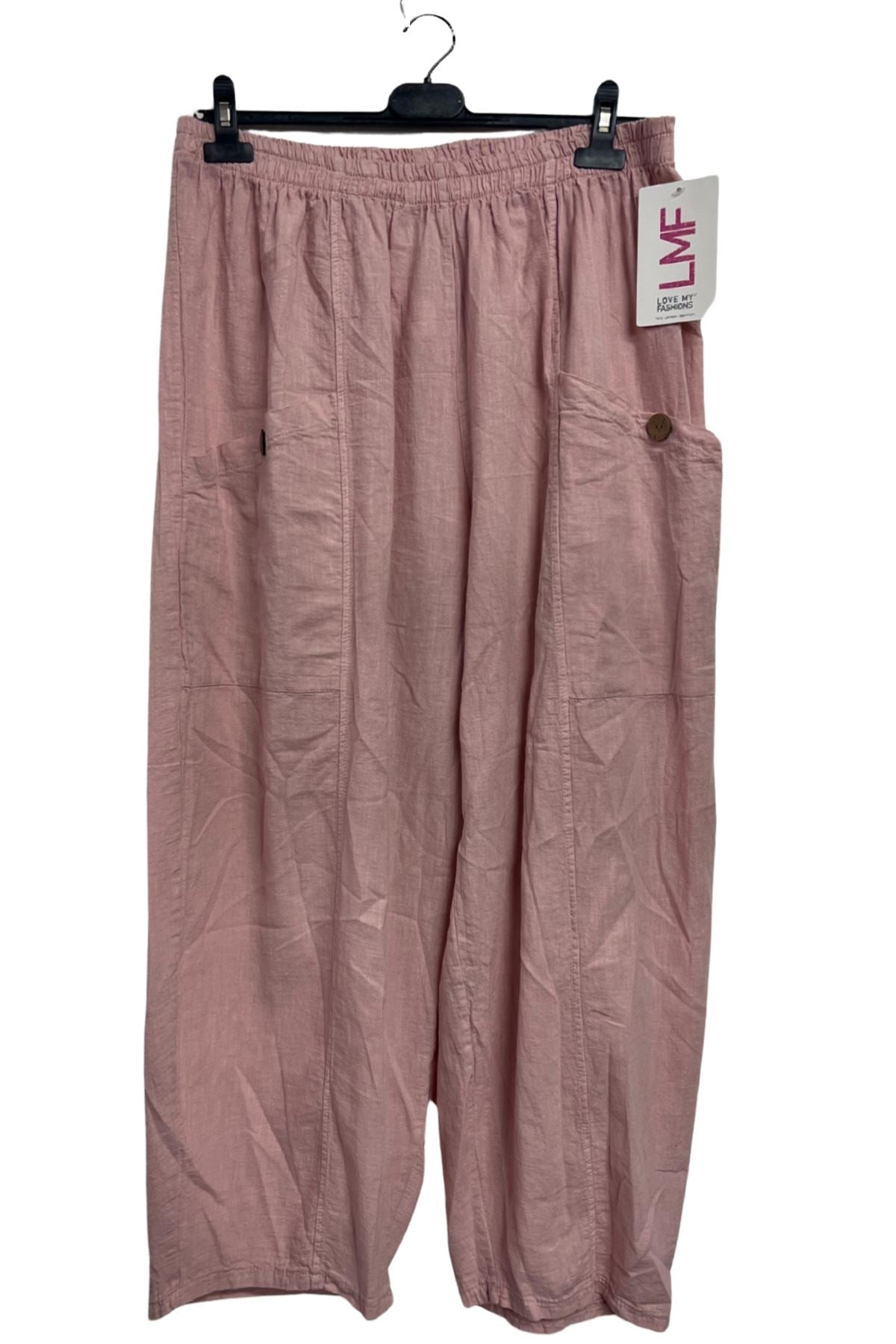 Plain Two Front Pockets Wide Leg Linen Trousers