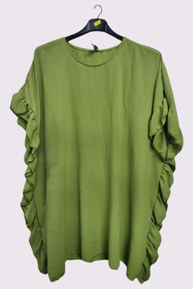 Plain Side Ruffle Detail Oversized Top