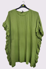 Plain Side Ruffle Detail Oversized Top