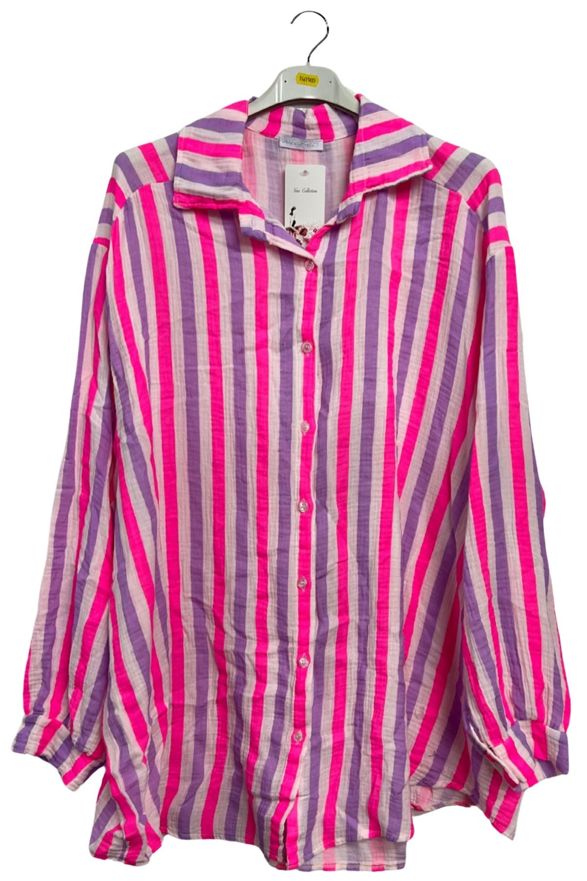 Vertical Stripes In Alternating Shades Button-Down Cotton Shirt