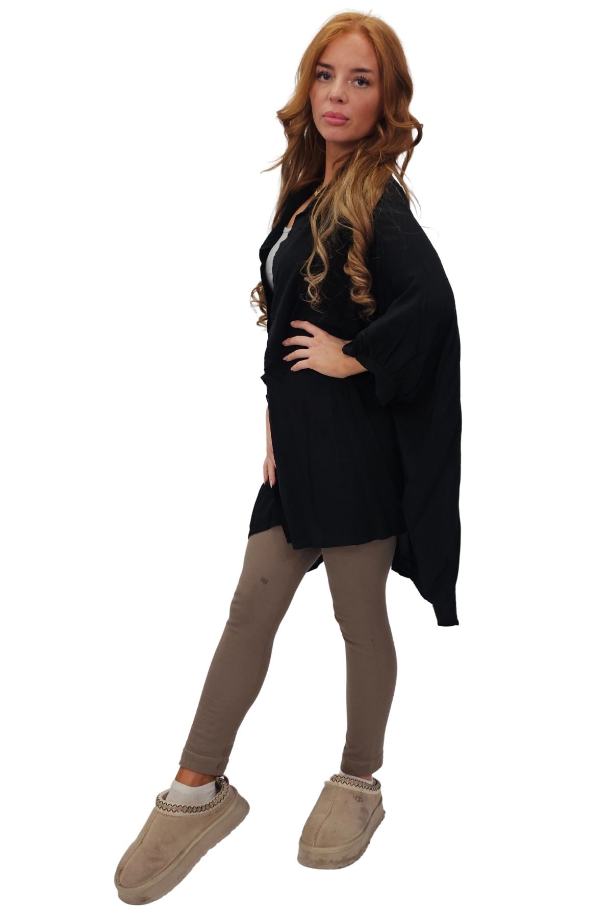Plain Down Shoulders Button Up Shirt