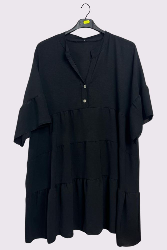 Plain Tiered Flared Sleeve Dress