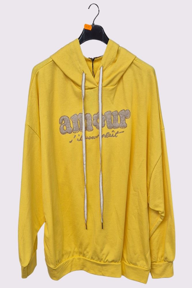 Amour Motif Lurex Embroidery Oversized Hoodstring Cotton Hoodie