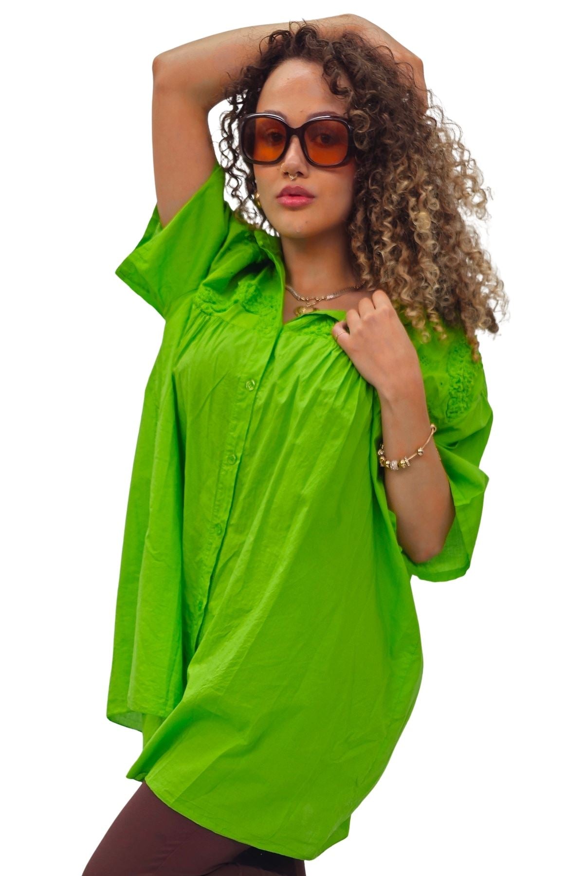Plain Intricate Floral Embroidery Cotton Shirt