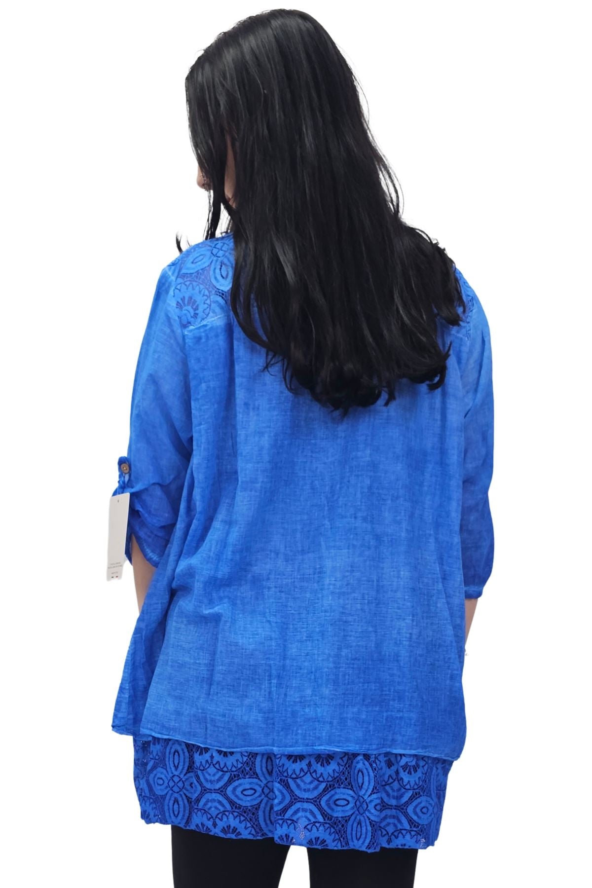 Floral Pattern Lace Detailing Layered Hem Cotton Top