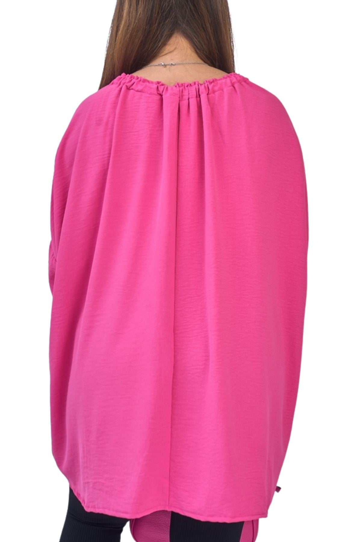 Plain Oversized Drawstring Neckline Top