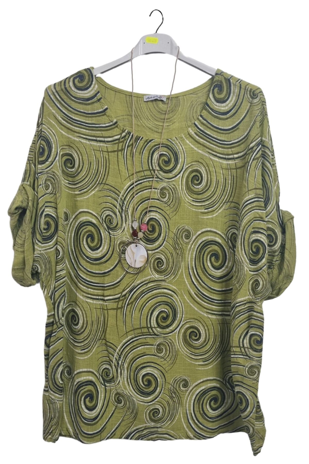 Swirl Print Necklace Cotton Top