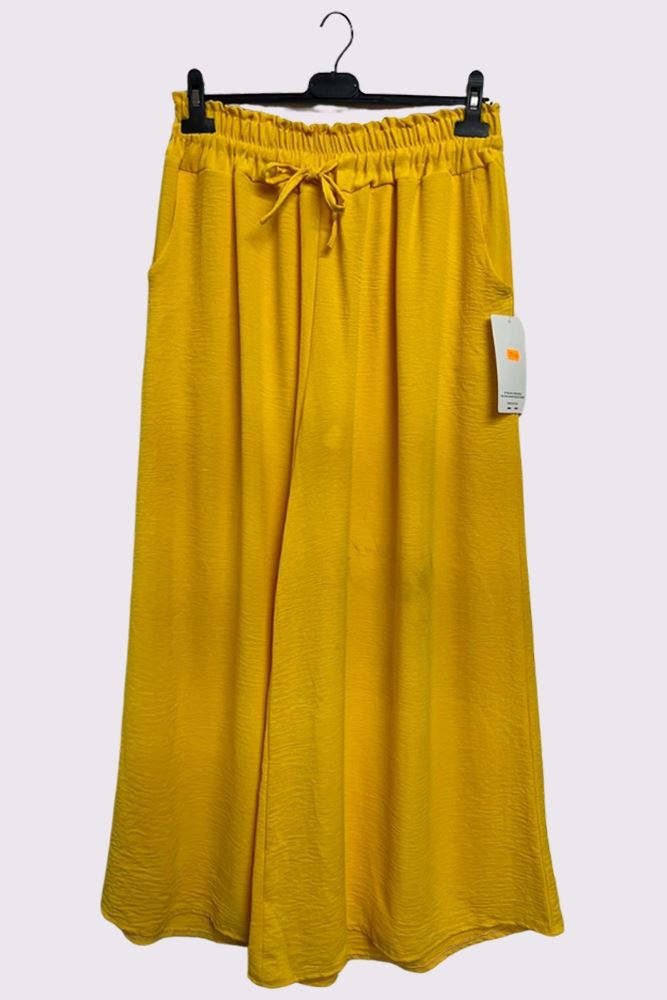 Plain Side Pockets Wide Legs Trousers