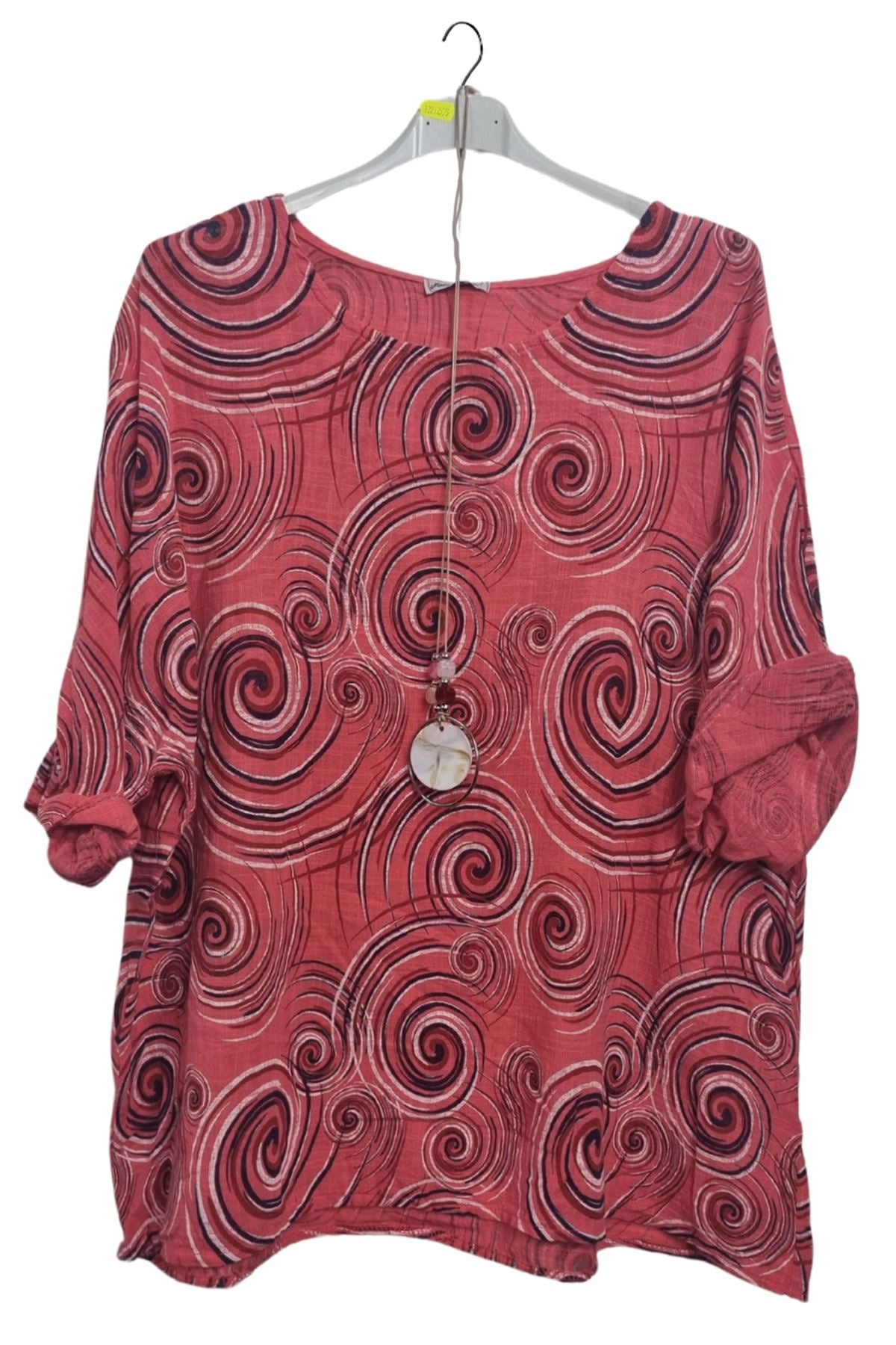 Swirl Print Necklace Cotton Top