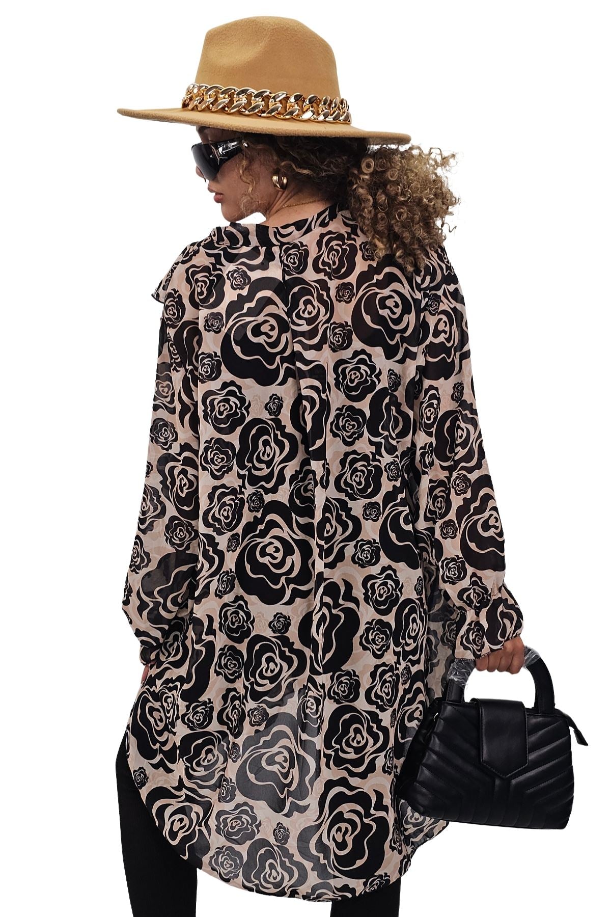 Floral Print Oversized Front Ruffle Top