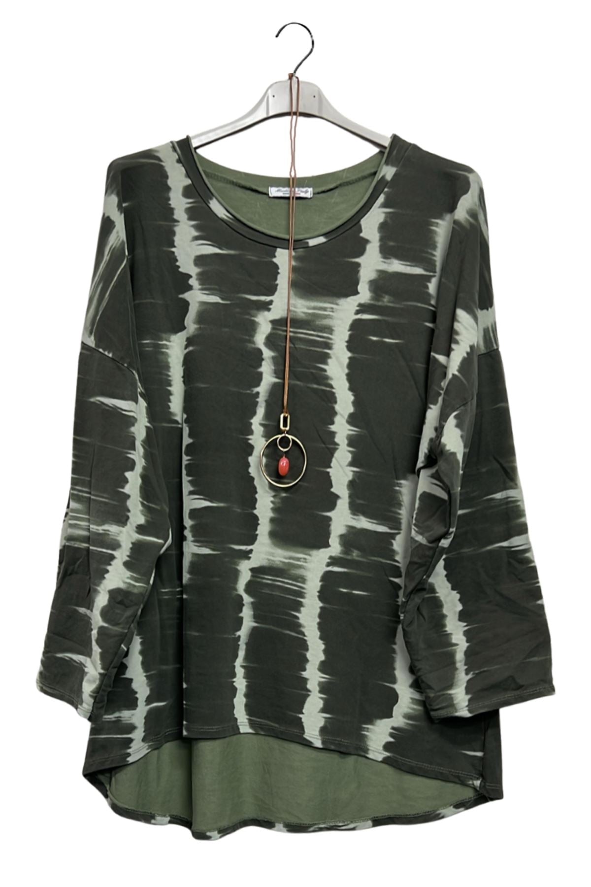 Abstract Vertical Tie-Dye Print High Low Hem Cotton Top