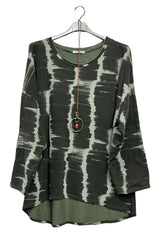 Abstract Vertical Tie-Dye Print High Low Hem Cotton Top