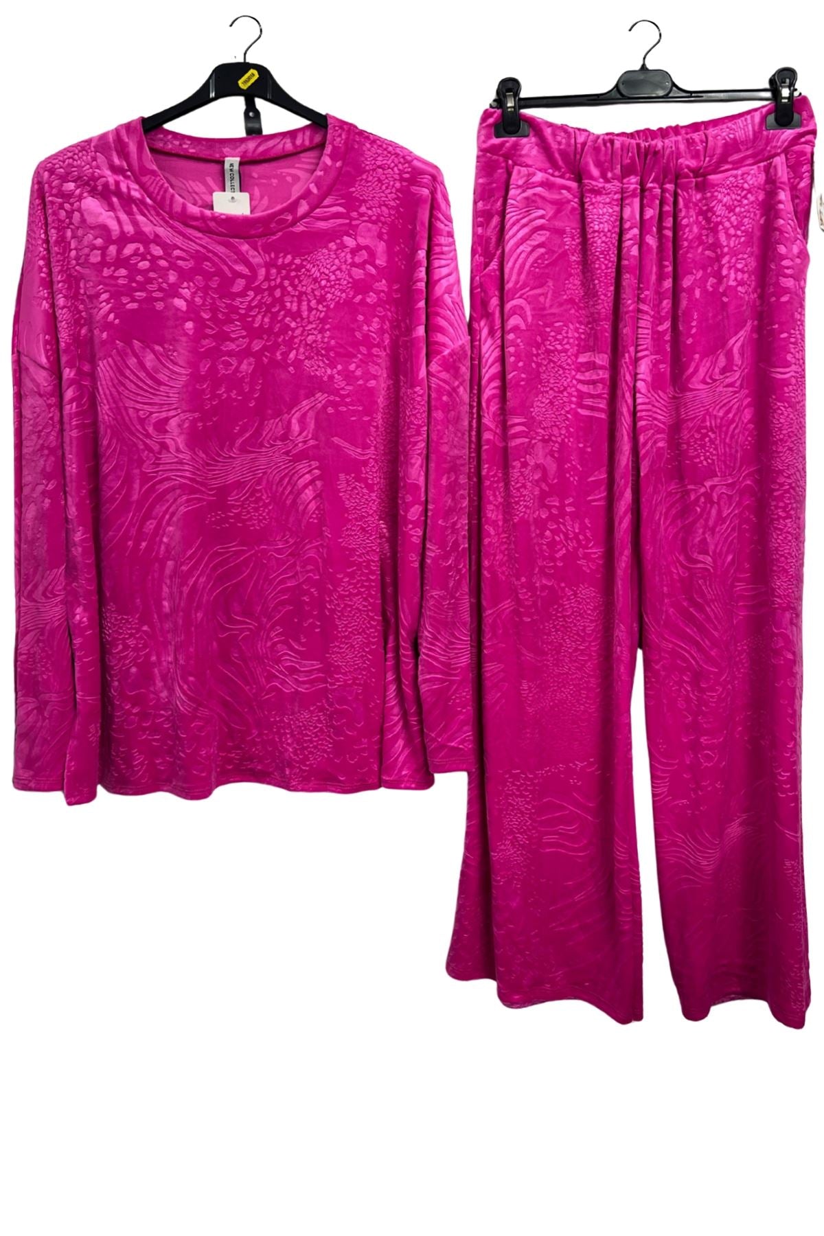 Subtle Textured Crushed Velvet Tunic Top Wide Legs Co-Ord Set