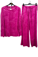 Subtle Textured Crushed Velvet Tunic Top Wide Legs Co-Ord Set