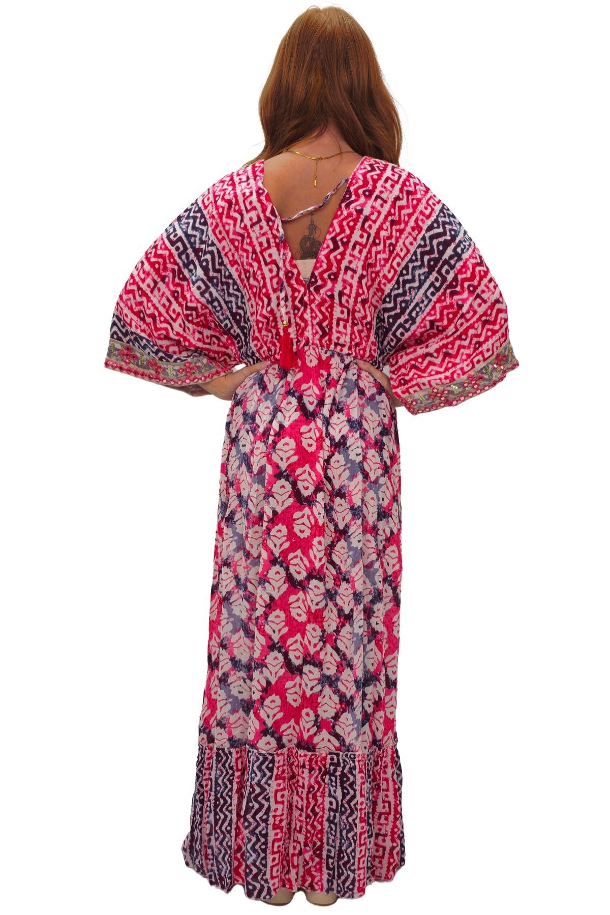 Tie Dye Geometric Print Bohemian Maxi Style Dress
