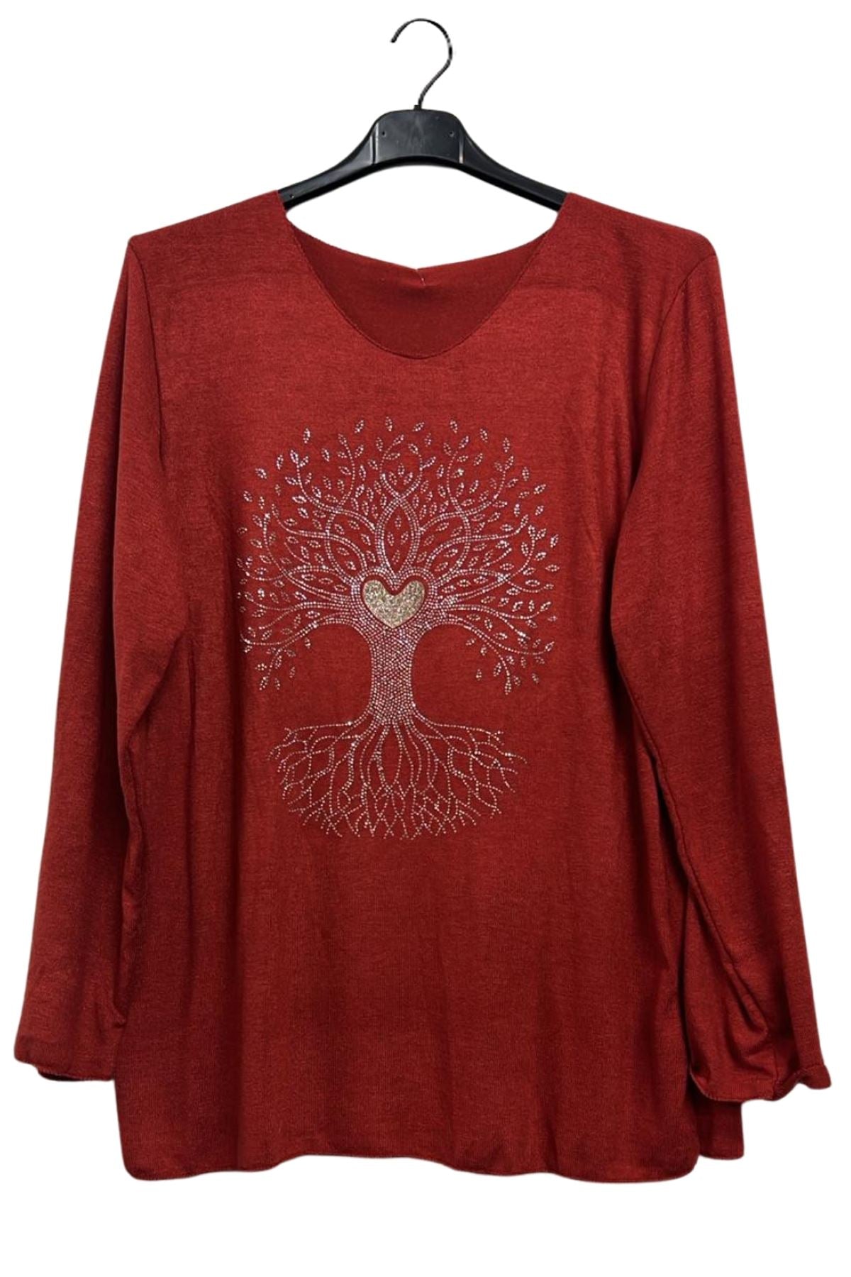 Rhinestone Tree Pattern Soft Feel Tunic Top