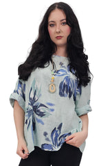 Floral Print Tunic Necklace Cotton Top