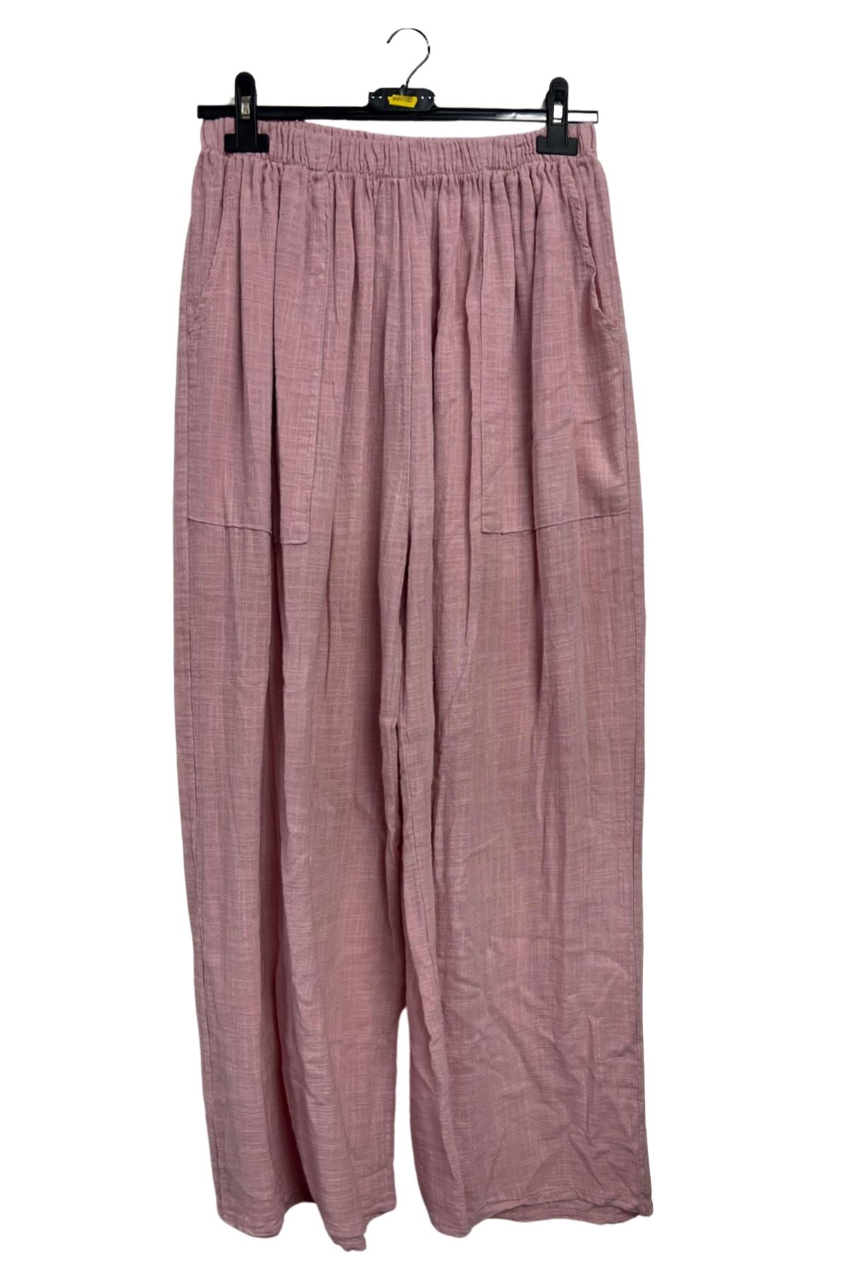 Plain Side Pockets Wide Leg Cotton Palazzo