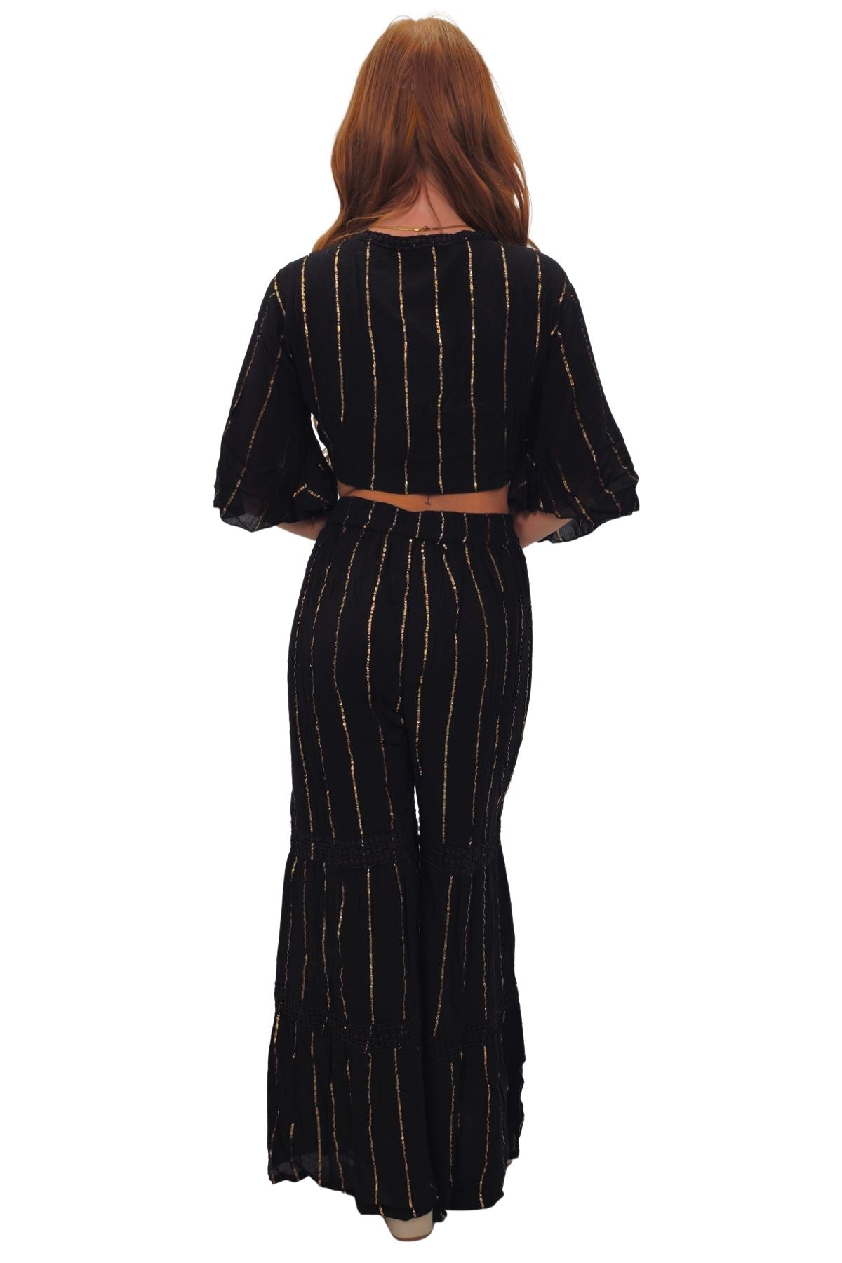 Vertical Metallic Accents Stripes Bohemian Style Co-Ord