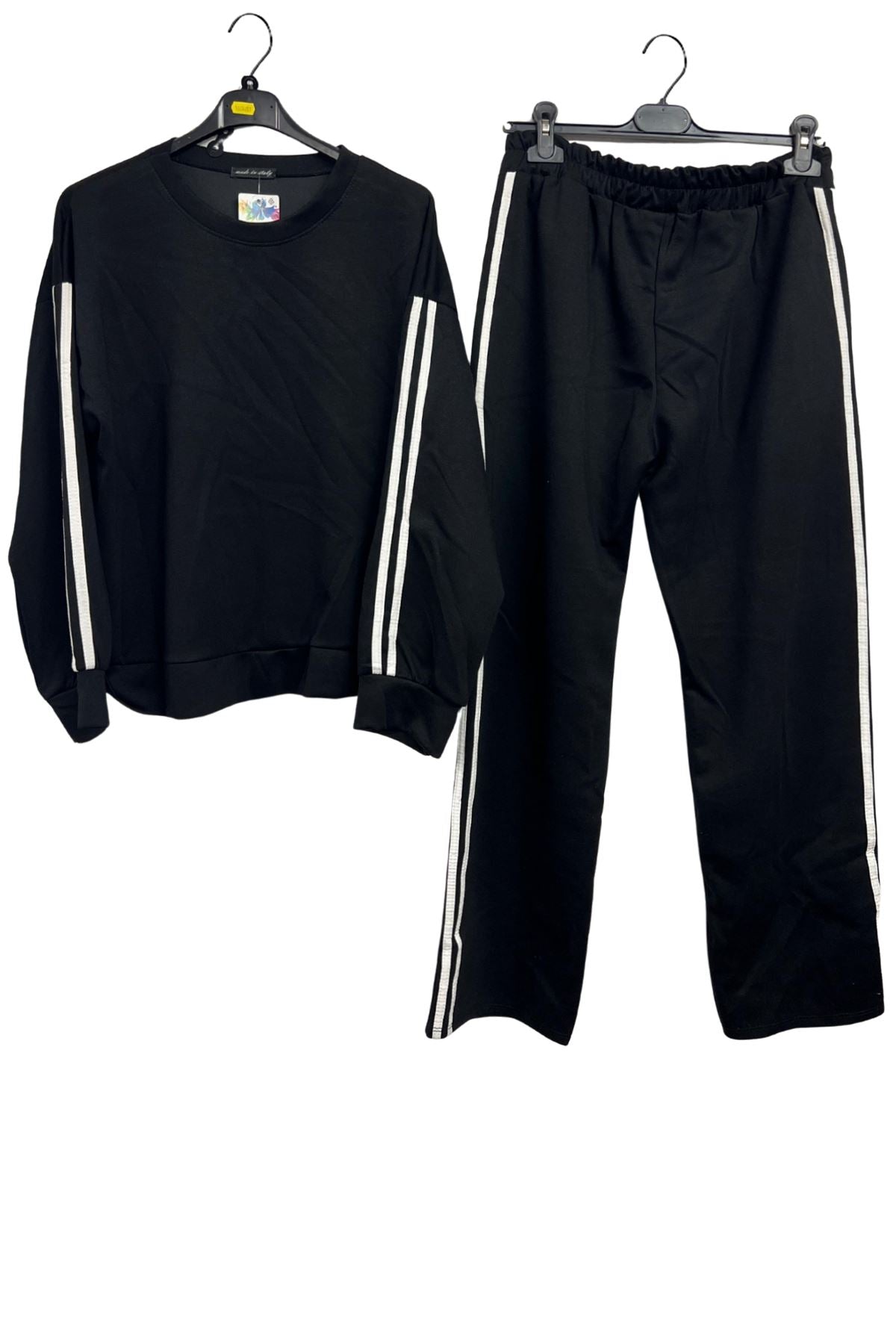 Side Stripe Details Ribbed Cuffed Sleeve Wide Leg Trousers Co-Ord Set