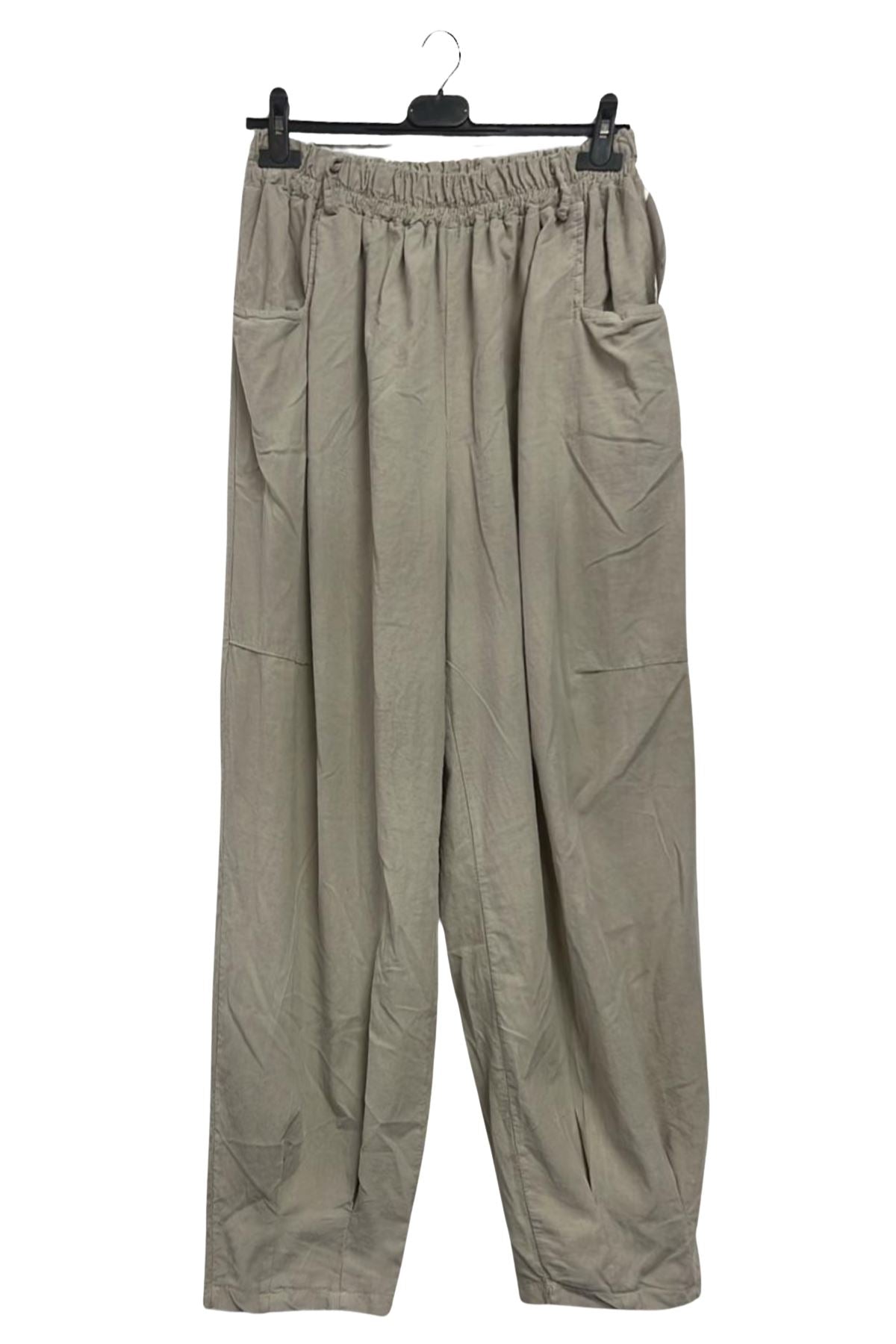 Plain Elasticated Waistband Front Two Pockets Cotton Trousers