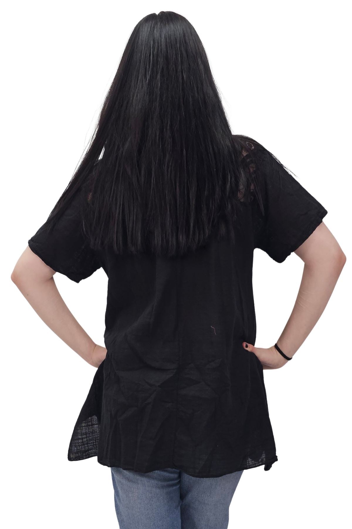 Circular Geometric Pattern Side Slit Cotton Top