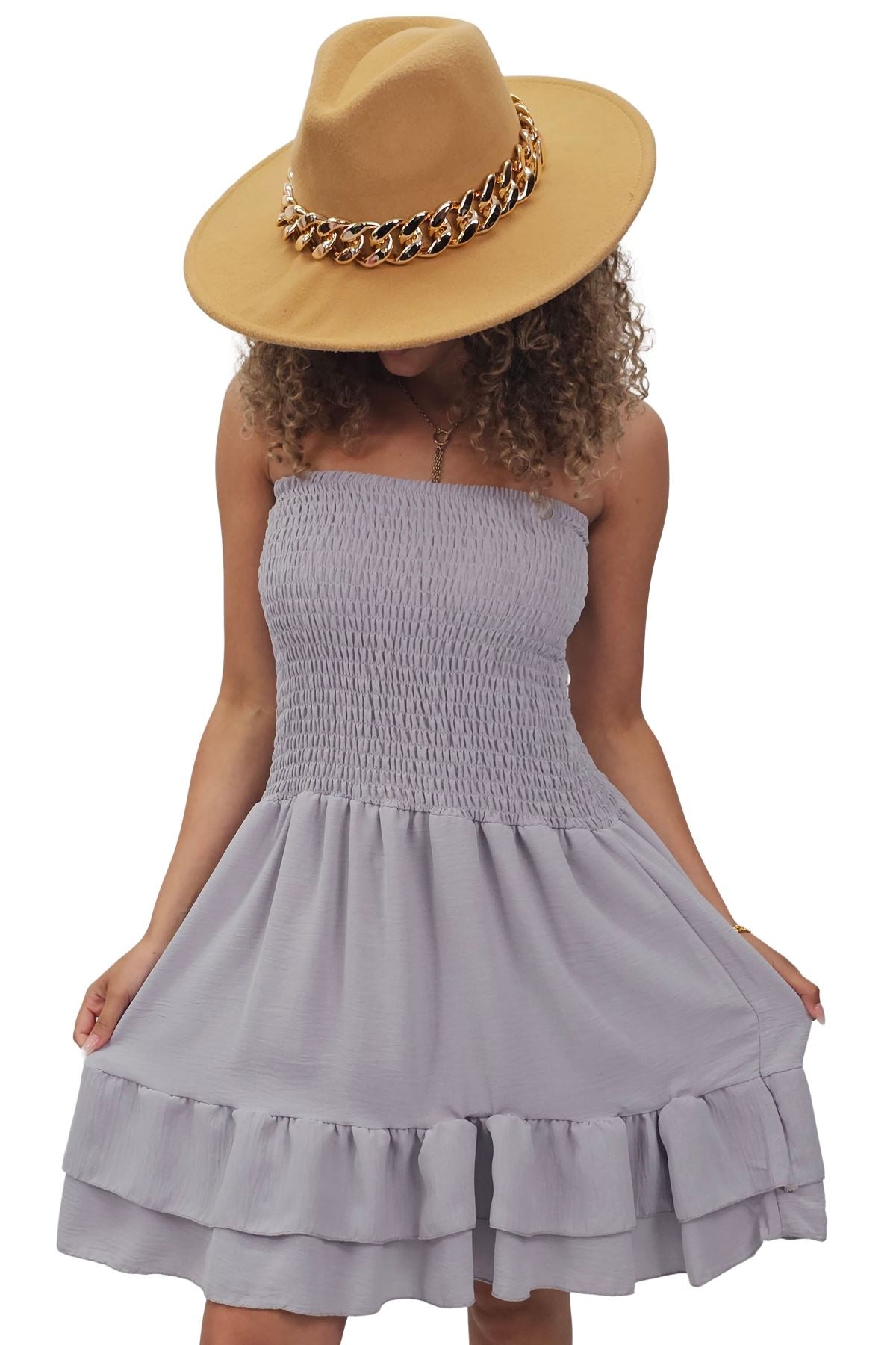 Plain Bandeau Shirred Playsuit