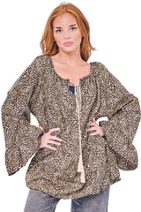 Leopards Print Boho Peasant Top