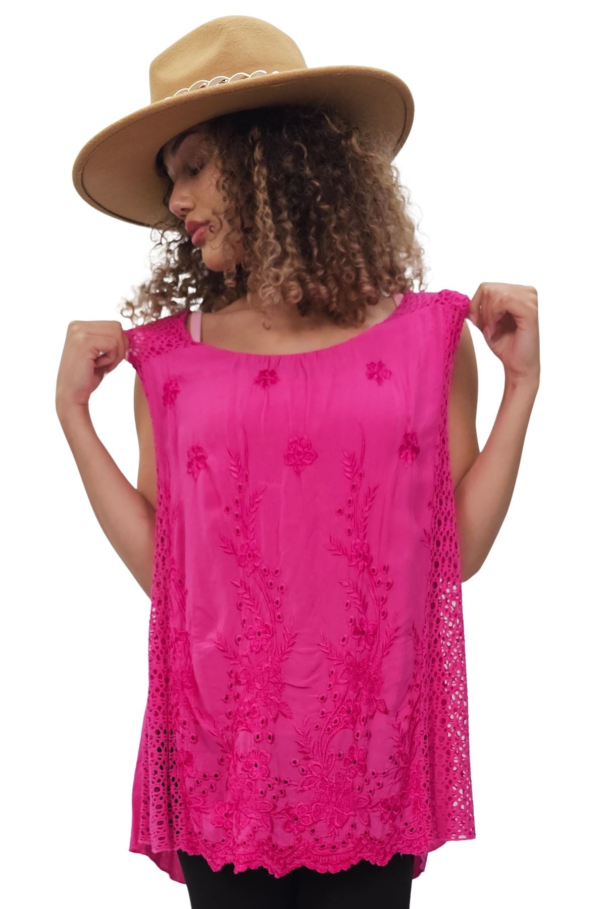 Embroidered Floral Pattern Crochet Top