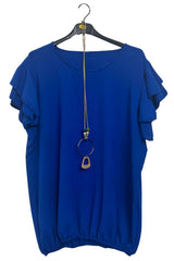 Plain Flutter Sleeves Elastic Hemline Top