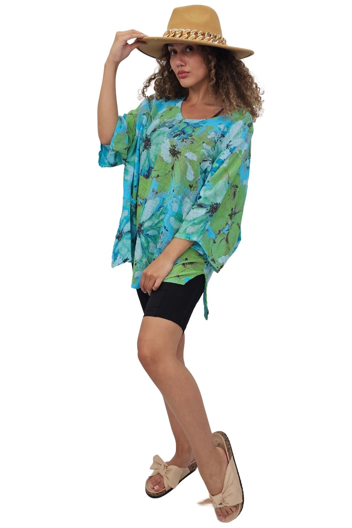 Floral Print Oversized Pocket Tunic Cotton Top