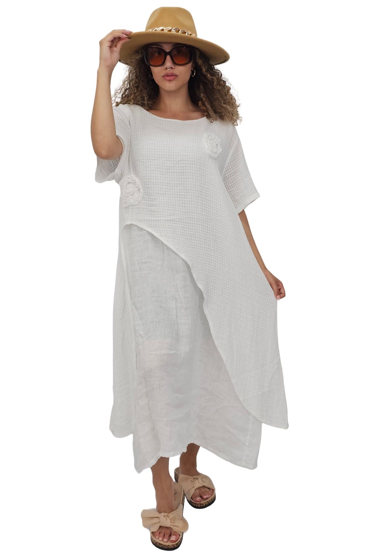 Plain Layered Asymmetrical Linen Dress