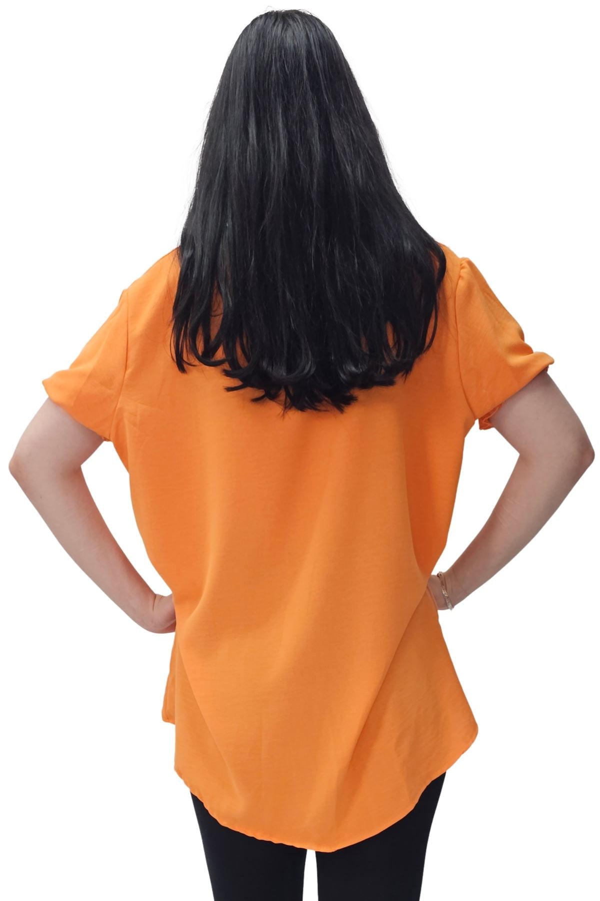 Plain Short Puff Sleeves Necklace Top